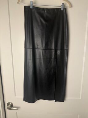 Z Supply Black Faux Leather Midi Skirt with Side Slit
